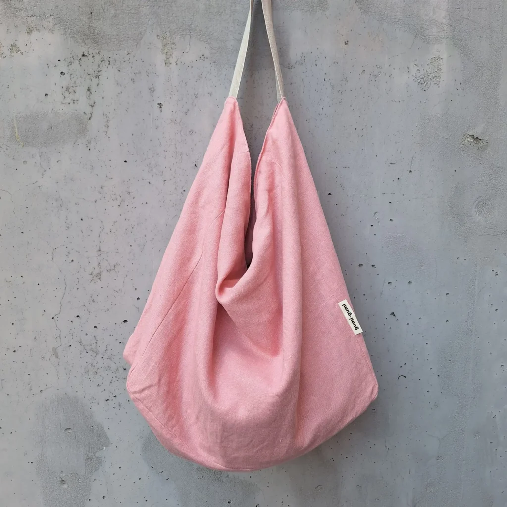 Baby pink linen shoulder bag, single strap, everyday tote — Bebé by gumi-gumi