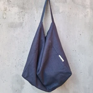 Dark blue linen shoulder bag, single strap, everyday tote — Inkie by gumi-gumi