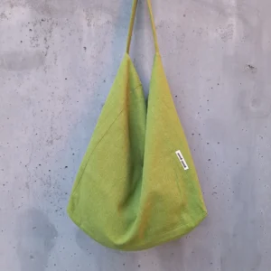 Grass green linen shoulder bag, single strap, everyday tote; Macha — gumi-gumi