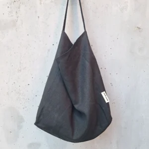 Black linen shoulder bag, single strap, everyday tote — Nox by gumi-gumi