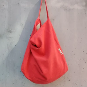 Coral red linen shoulder bag, single strap, everyday tote — Piper by gumi-gumi