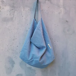 Dusty blue linen shoulder bag, single strap, everyday tote — Sky by gumi-gumi