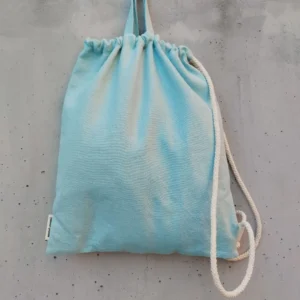 Mint linen drawstring backpack with natural white cotton cord and top handles — Mint by gumi-gumi