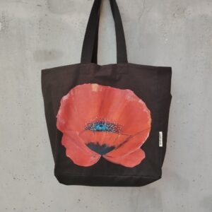 Turquoise cotton tote bag with red poppy DTF print by gumi-gumi